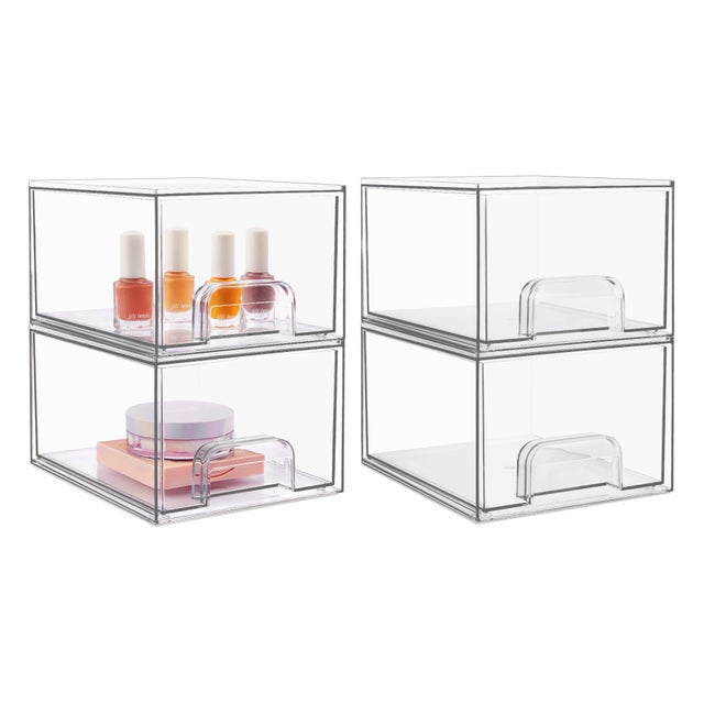 4 Boîtes de rangement empilables en acrylique pour tiroirs de salle de bain, petit rangement pour tiroirs, durables, adaptées aux cuisines ect