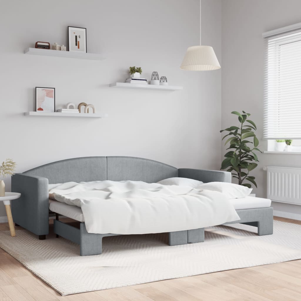 Drfeify Lit de jour avec lit gigogne gris clair 90x190 cm tissu