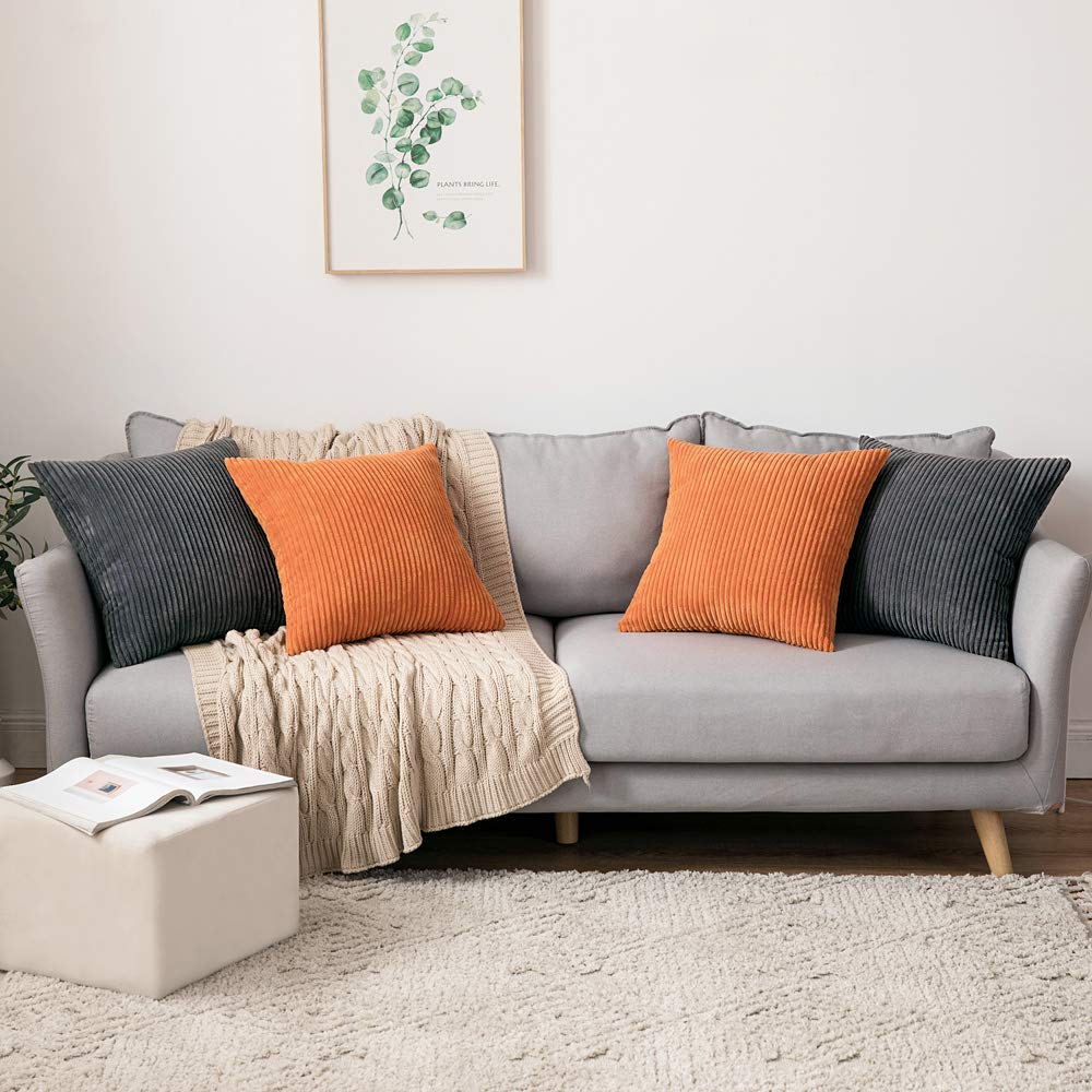 Housse de Coussin en Velours Décoratif Taie d'oreiller Douce Sofa Salon Canapé Lot de 2 45x45cm Orange - 6