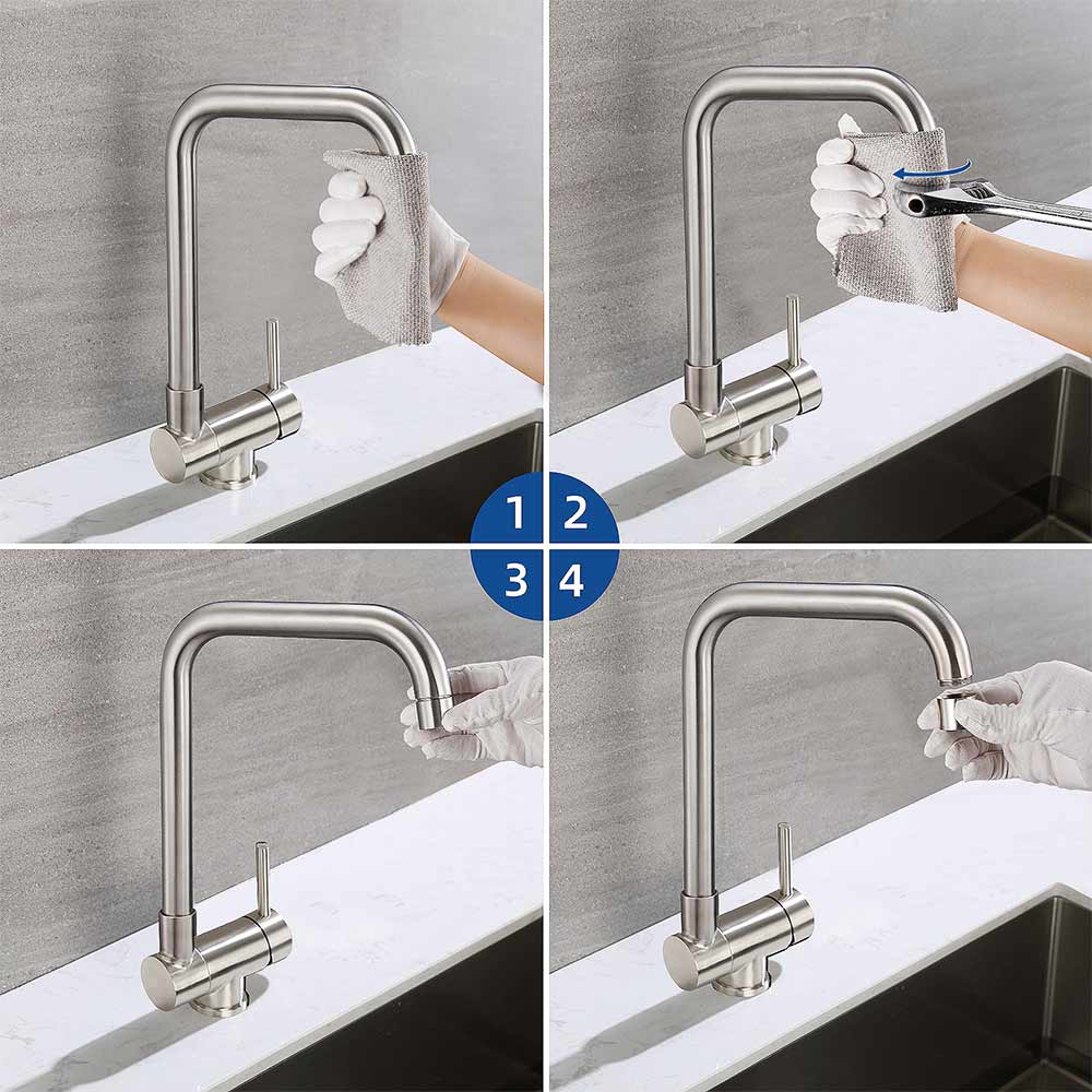Mitigeur de Cuisine Rabattable, Pivotant à 360°,Robinet de Cuisine avec Poignée Pliable Contre Fenêtre, Robinet Mitigeur Evier Acier Inox 304 - 7