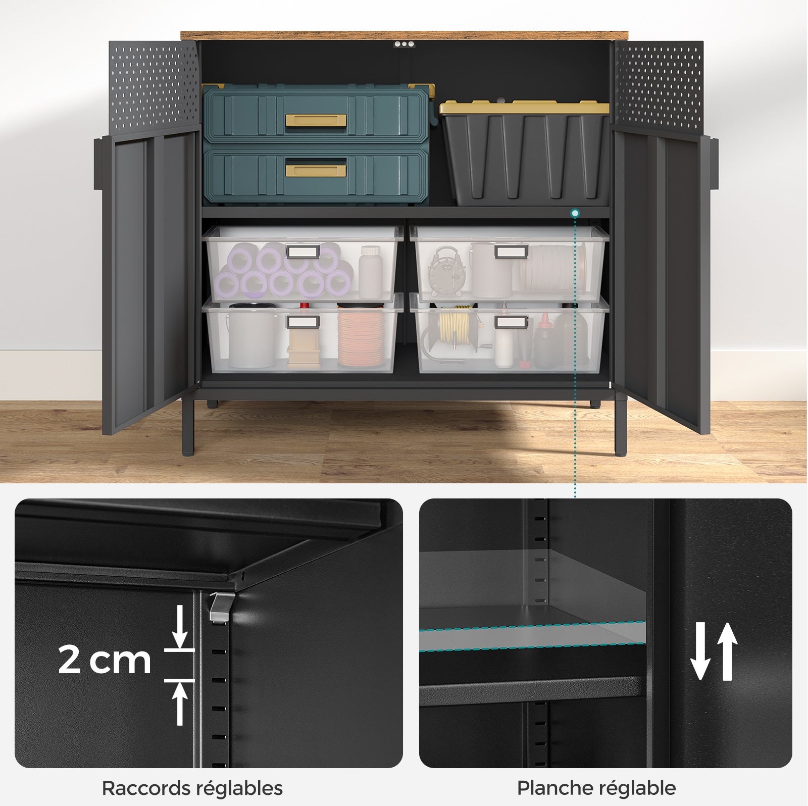 Buffet, Double Porte Aimantée, 80 x 40 x 76 cm, Avec Étagère Réglable - 3