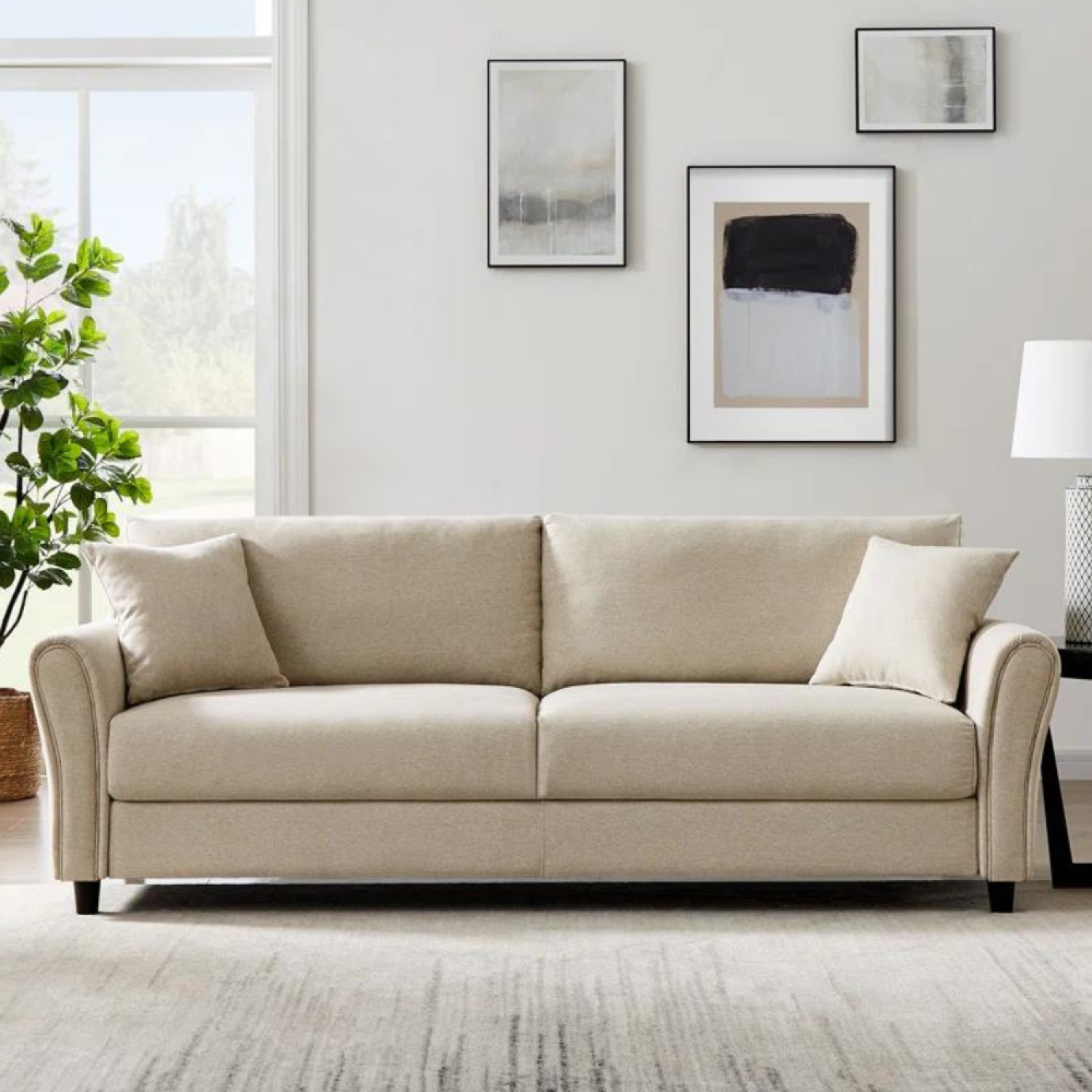 Canapé droit en tissu 4 places beige LUCERNE - 3