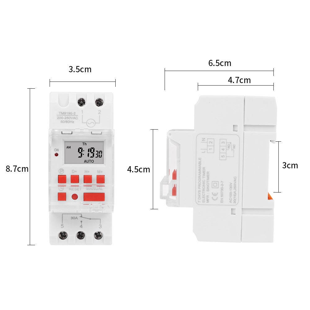 Elektryczny przekaźnik czasowy z wyświetlaczem LCD, programowalny tygodniowo, cyfrowy timer 12 V DC 30 A
