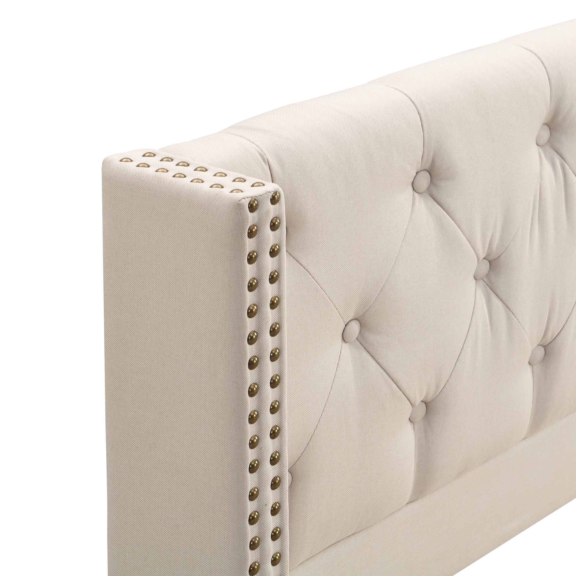 Lit Double 160x200 cm - Lit Classique Beige en Lin - Tête de Lit Capitonnée, Sans Matelas - 5