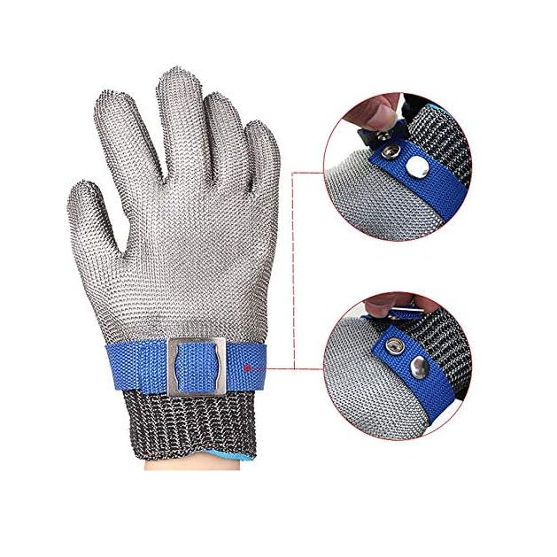 Gants de protection pour la coupe Hachoir Tranchage de la viande Traitement des gants en acier inoxydable résistant aux coupures L(Un gant) - 3