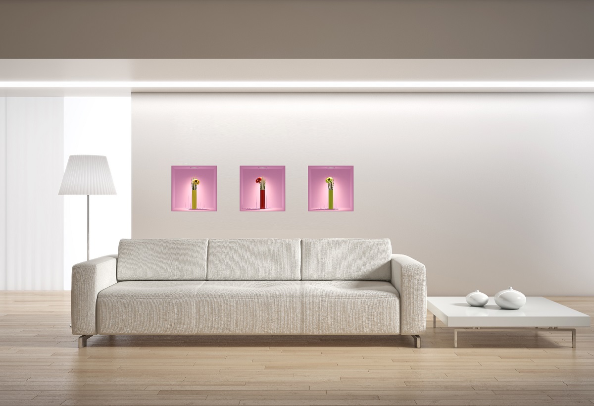 Vinilo efecto 3d flores y floreros - adhesivo de pared - revestimiento sticker mural decorativo - 30x90cm