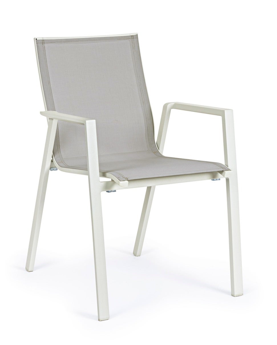 Lot De 4 Chaises D’extérieur Rembourrées MOMMA HOME – Blanc, Aluminium Et Textile, Empilables, 87,5x56,5x57,5 Cm
