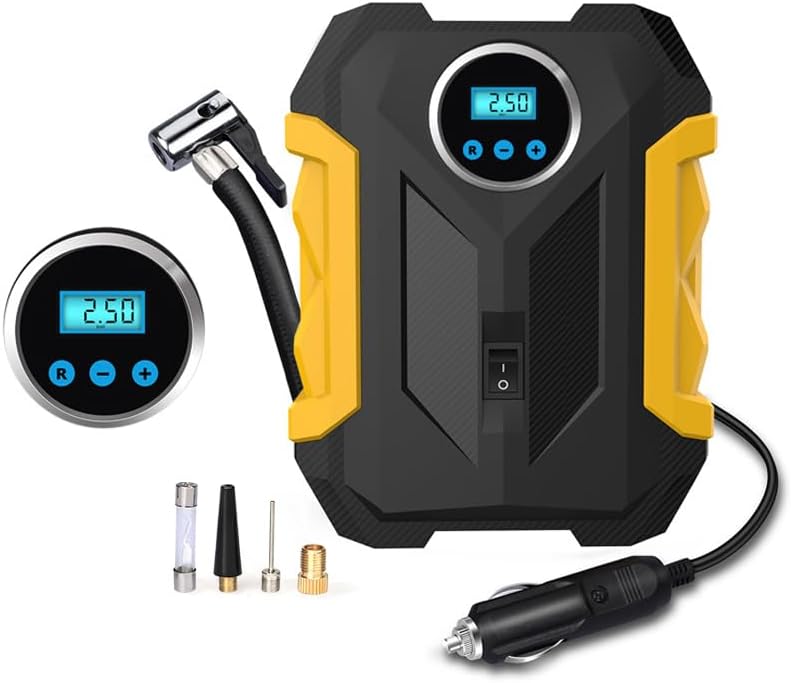 Kompresor 12 V przenośny, pompka powietrza do samochodu 150 PSI z manometrem i LED, do pojazdów, rowerów, motocykli, balonów, poduszek powietrznych