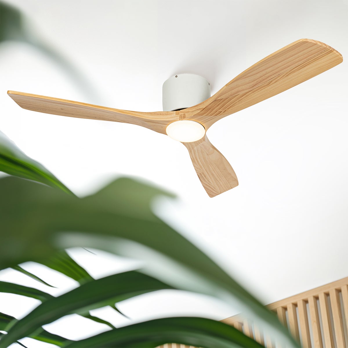 Qazqa moderne ventilateur plafond - Jerri - naturel, rond, led intégrée 24w incluse, 3000k - 6500k, avec télécommande, - 2