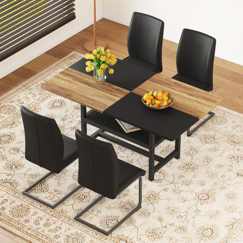 Ensemble Table Rectangulaire 160x90 cm + 4 Chaises Noires PU ...