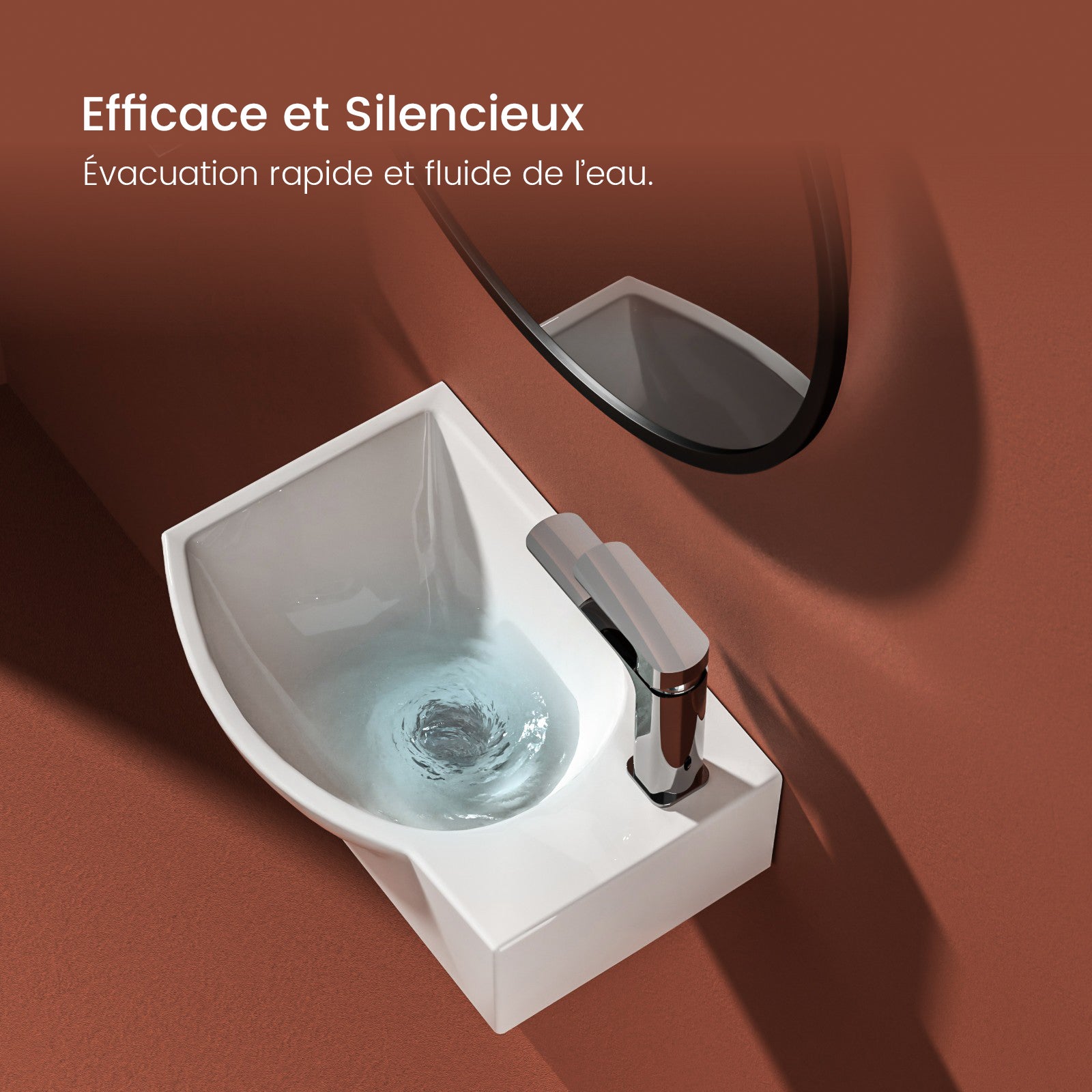 EMKE Lavabo mural rectangulaire en céramique 40,5 x 28 x 14 cm, trou de robinet à droite, blanc brillant - 5