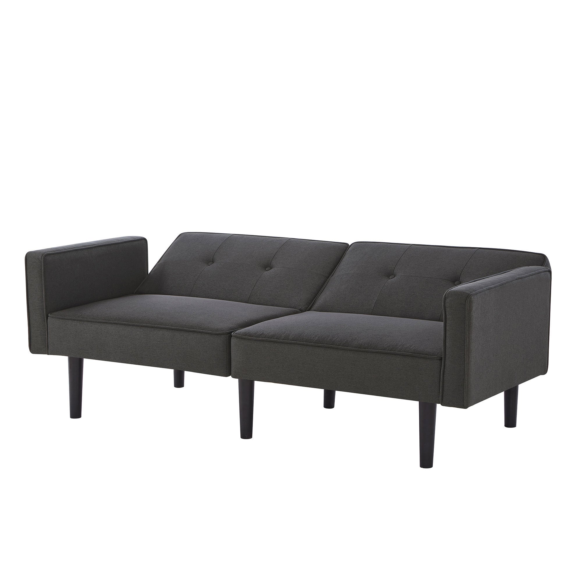 Sofá 2 en 1 (176x76x74 cm) - Chaise longue - Doble respaldo ajustable - Función cama - Tejido algodón-lino - Espuma alta densidad - Negro - 9