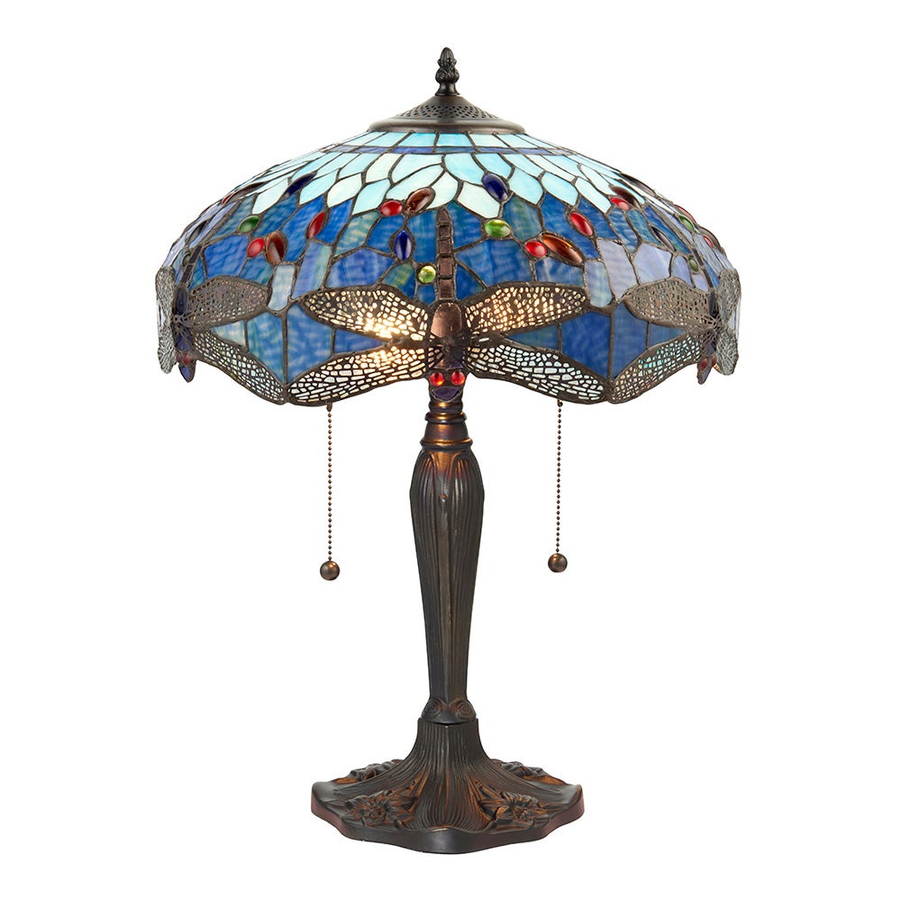 Lampa stołowa ważki DRAGONFLY BLUE multikolor czarna 2xE27x20W szkło wym:55,5x41x41cm IP20 Tiffany