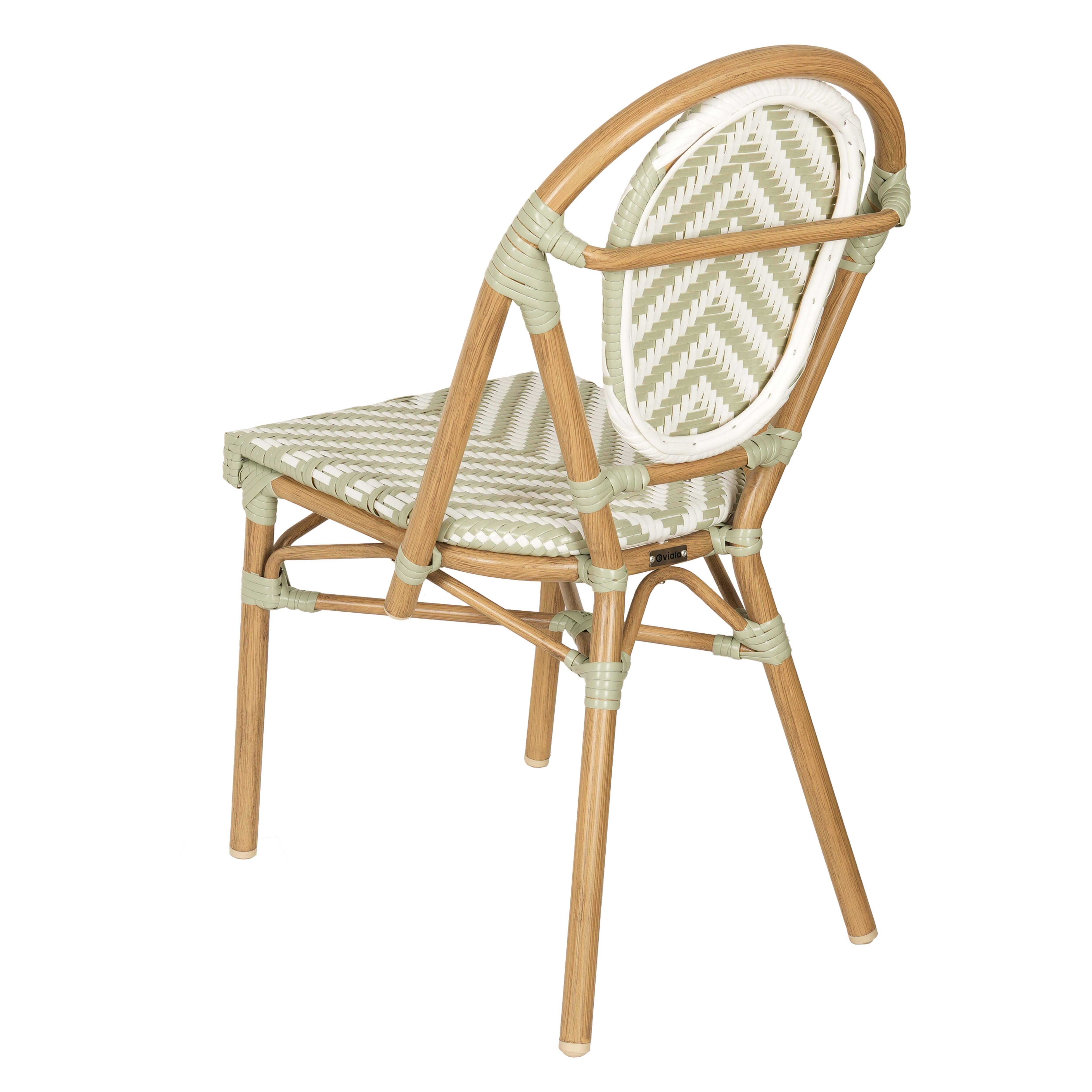 Chaise de terrasse style bistrot parisien en aluminium et rotin vert - 2