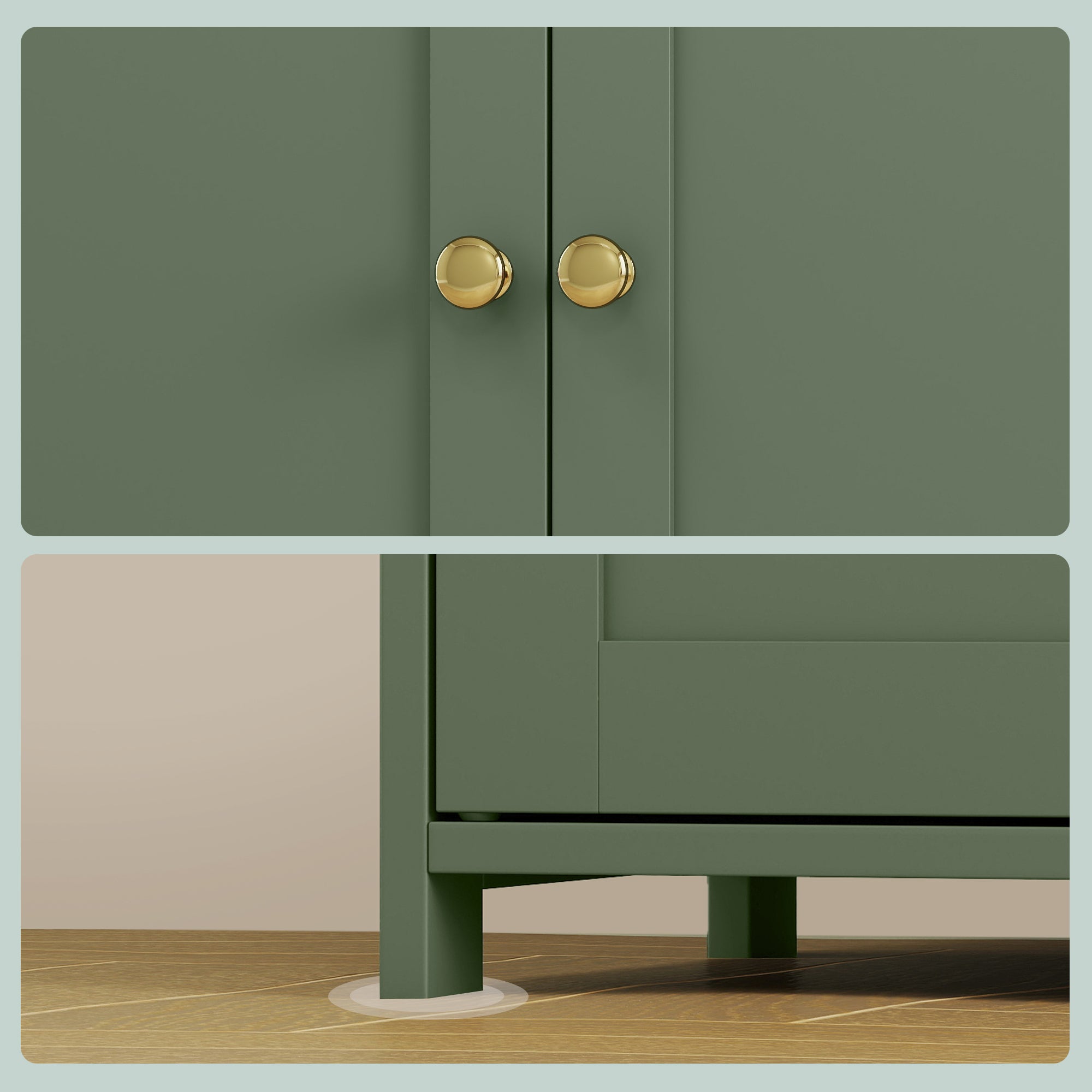 Armoire Haute de Rangement, Meuble de Cuisine avec 4 Portes, 2 Étagères Réglables, Style Shaker, Vert - 6