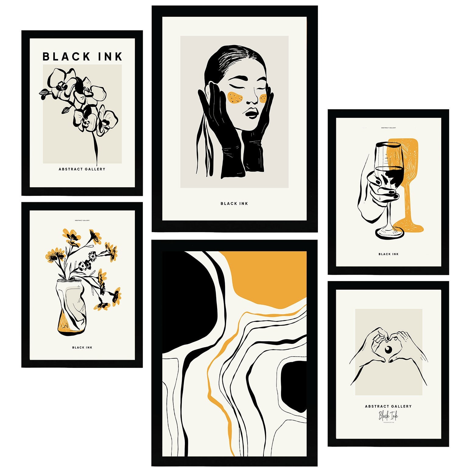 Nacnic set de 6 posters en tinta negra sofisticado láminas artísticas y abstractas para el diseño y tamaños a3 & a4 sin marcos