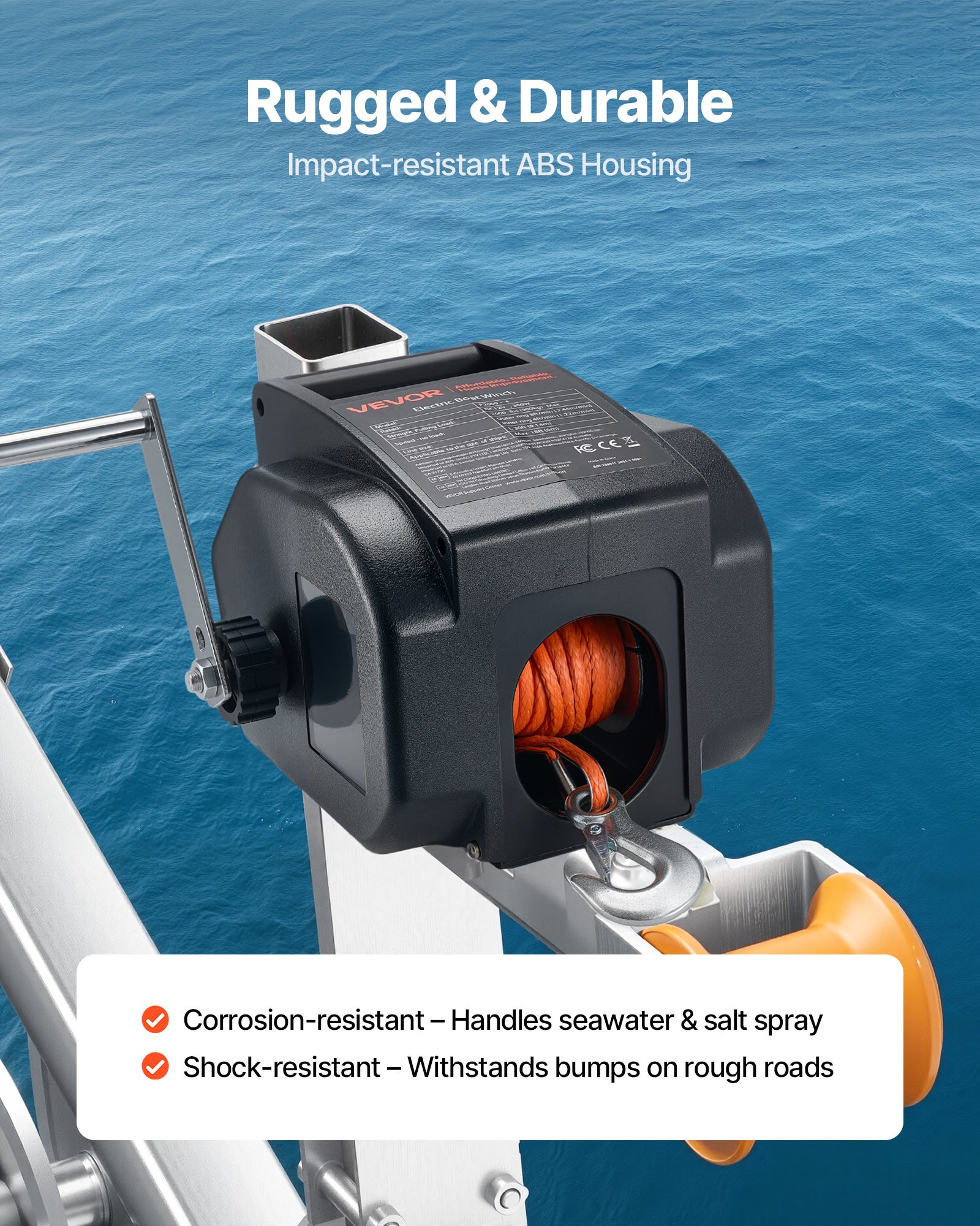 Treuil Électrique pour Bateau VEVOR 12V 300W, Charge 900 kg, Treuil Réversible pour Remorque 6 m avec Télécommande Filaire & Manivelle - 6