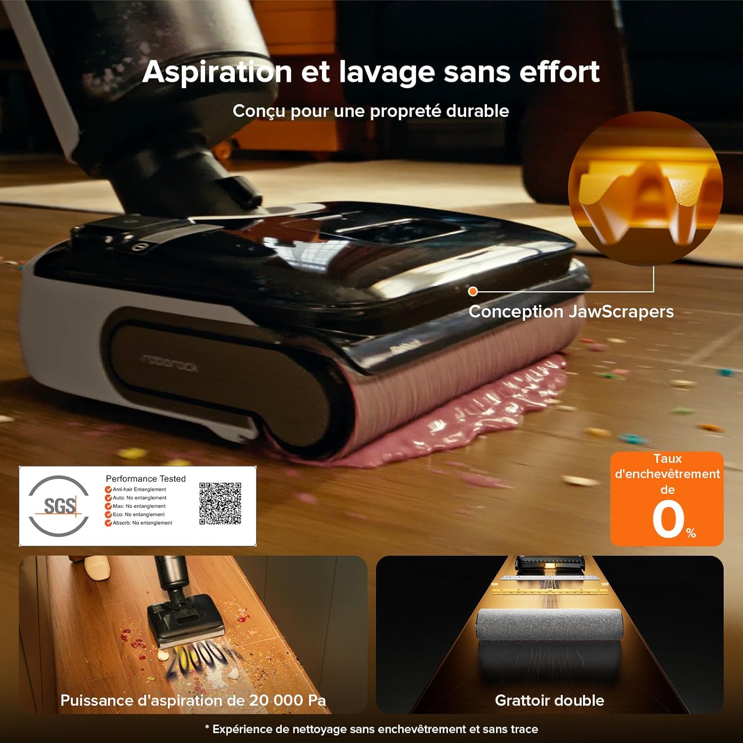 roborock F25 GT Aspirateur Laveur 20 kPa Autonettoyage 90°C