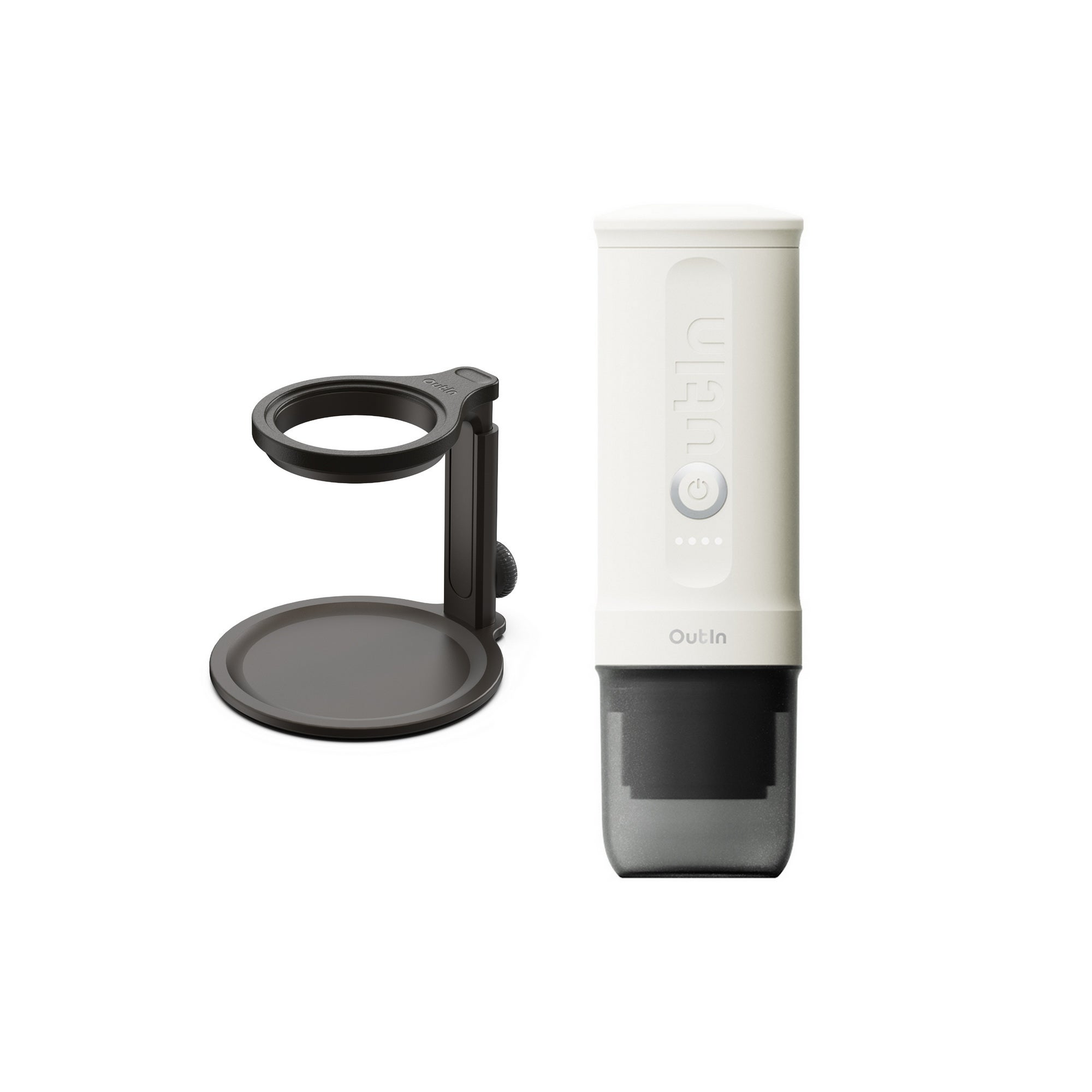 Kit outin nano cafetera espresso eléctrica portátil + soporte universal - blanco perla - camping, viaje