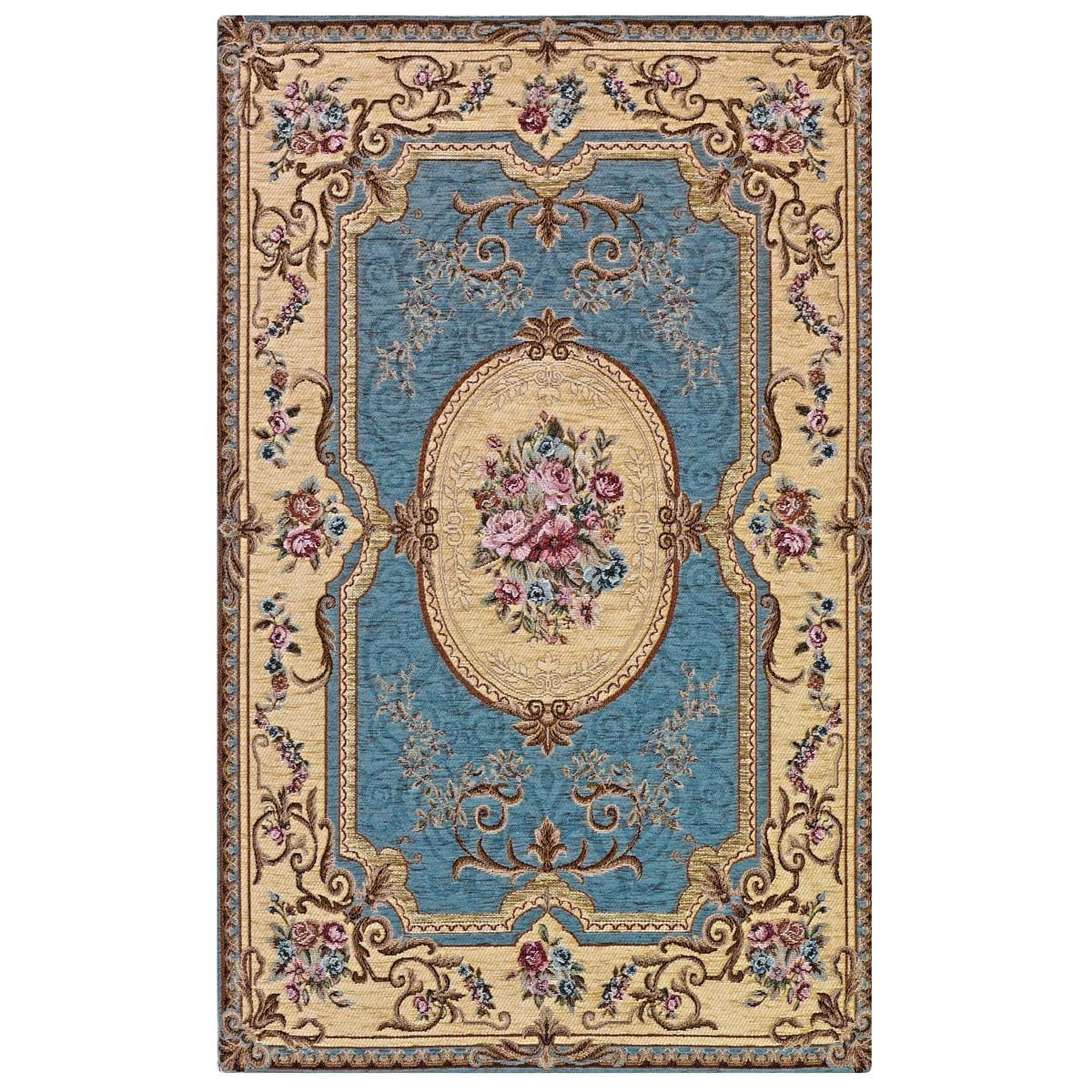 Paire de tapis AUBUSSON en velours antidérapant, 55 x 90 cm, bleu clair (2 pièces) | GalleriaFarah1970 - 2