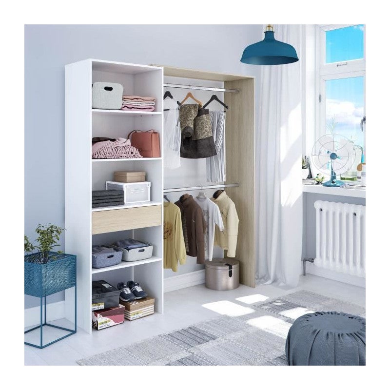 Dressing DRESS - Penderie 2 barres + 3 niches + 1 étagere + 1 tiroir - - 2