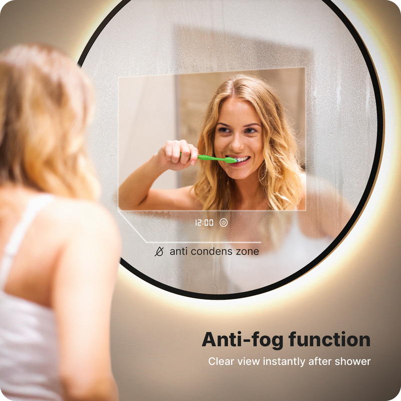 Miroir de salle de bain Mirlux avec éclairage LED et fonction chauffante - Miroir mural rond - Miroir de douche anti-condensation - Noir mat - 120 cm - 4