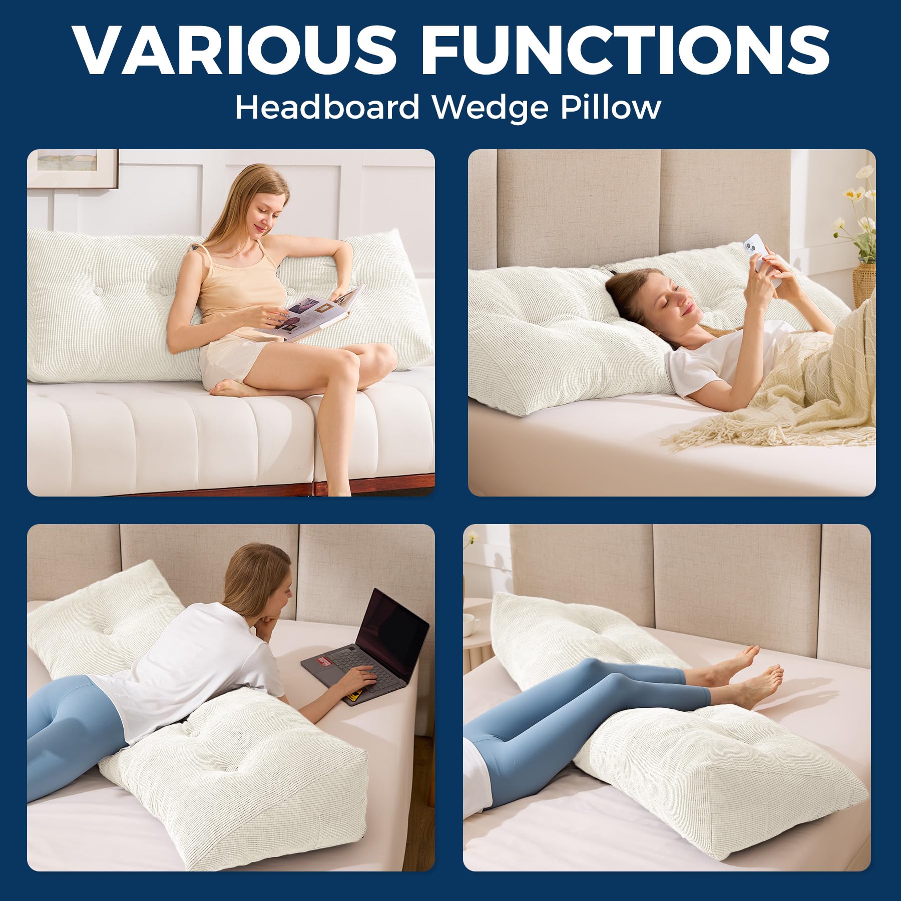 Coussin de soutien lombaire de lit, 100 cm, coussin de lecture de chevet, coussin de loisirs de soutien lombaire - 7