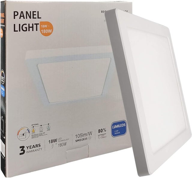 Plafón Led Techo Cuadrado Blanco, 18W (180W), 1800Lm, Lámpara Superficie o Empotrable, CCT 3000K 4000K y 6000K, 217x18mm