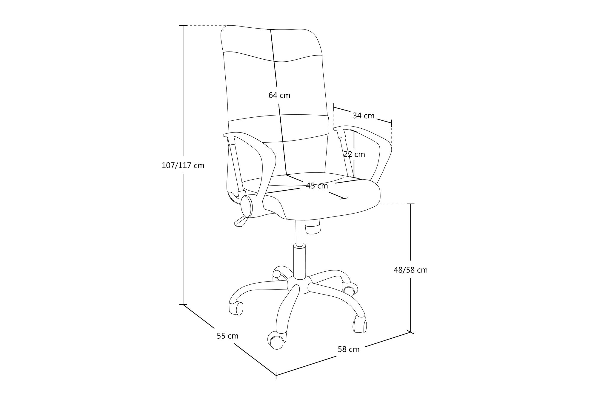 Sedia da ufficio direzionale, poltrona operativa in tessuto traforato e ecopelle bianca - 3