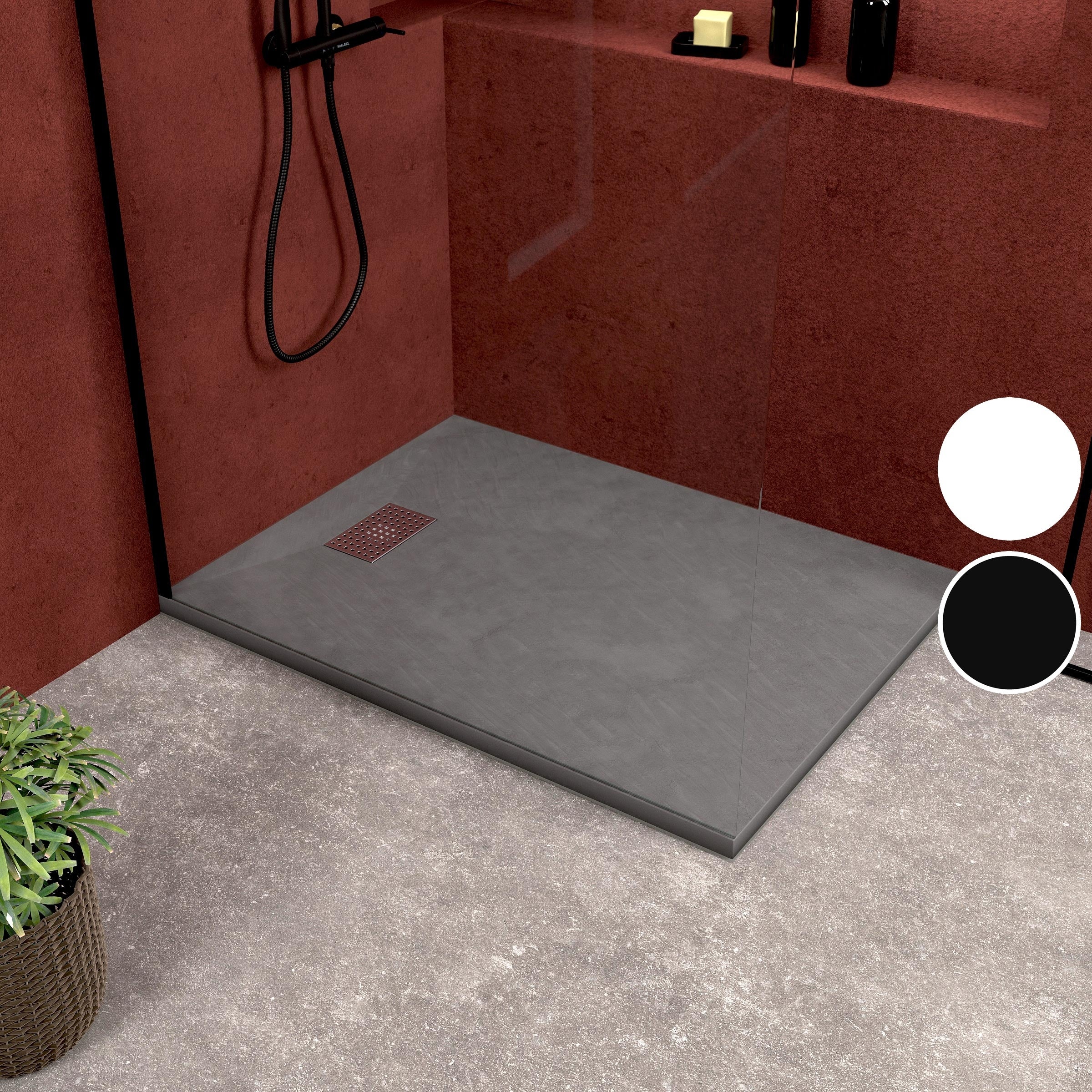 Receveur de douche Gris Effet Pierre 90x120 cm et Grille décor Perforée en Inox - 8