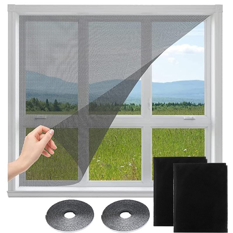2 sztuki siatki na okno, moskitiera okienna, siatka na owady z 4 taśmami samoprzylepnymi 150 x 180 cm (czarna)