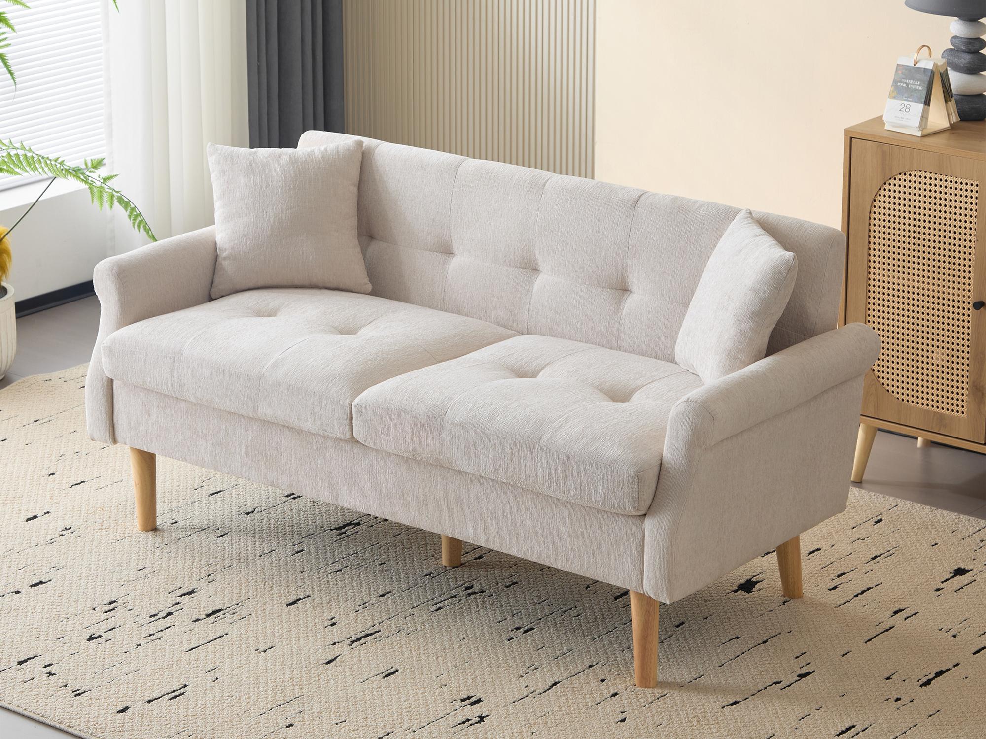 2-osobowa sofa tapicerowana szenilowa - 162 x 74 x 77 cm - beżowy