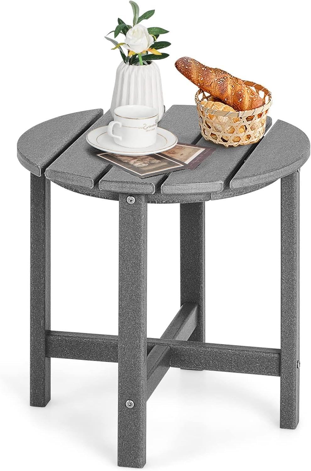 Stolik Ogrodowy z HDPE Obciążenie 100 kg – Regały z Listew Kompaktowy Rozmiar Okrągły 46 x 46 x 46 cm Szary