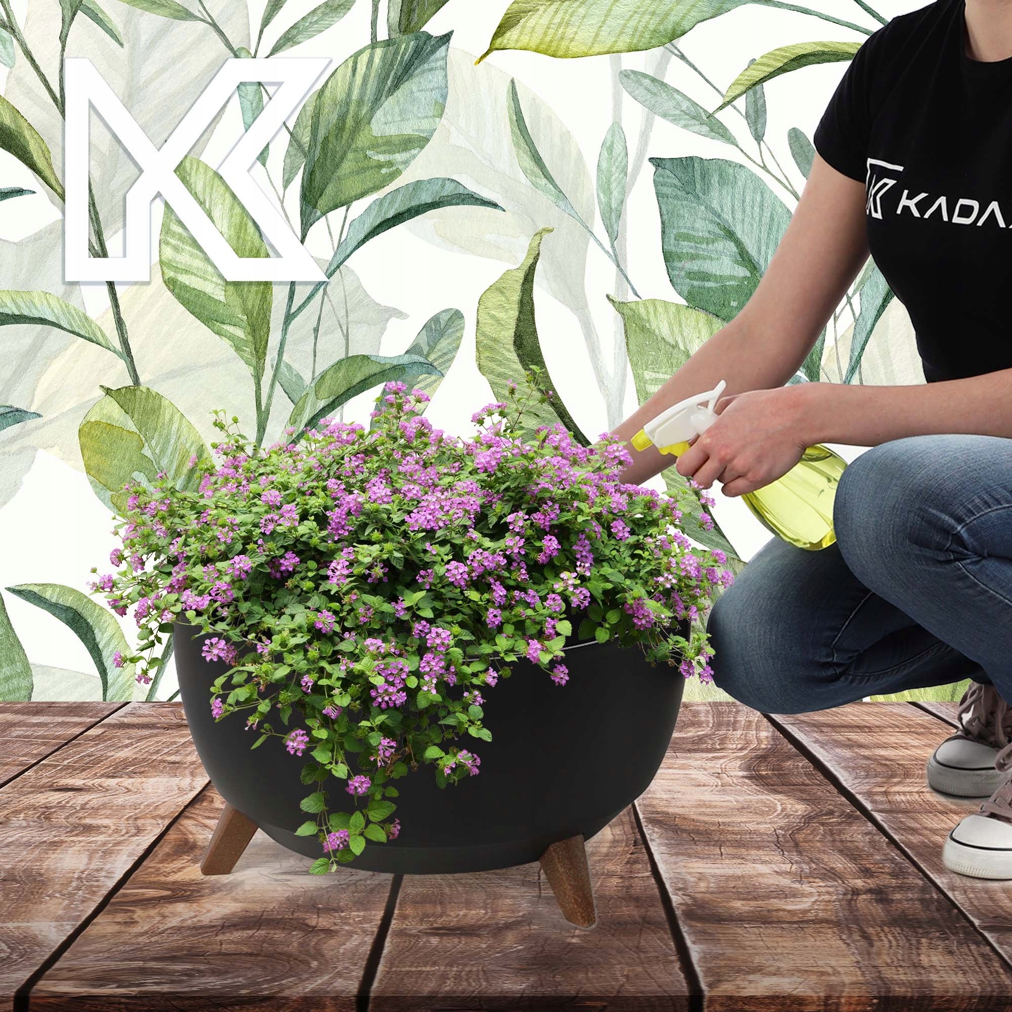 KADAX Pot de Fleur Pot de Fleur 47 cm Couvercle + Pieds d'insertion Support de Fleur Noir - 5