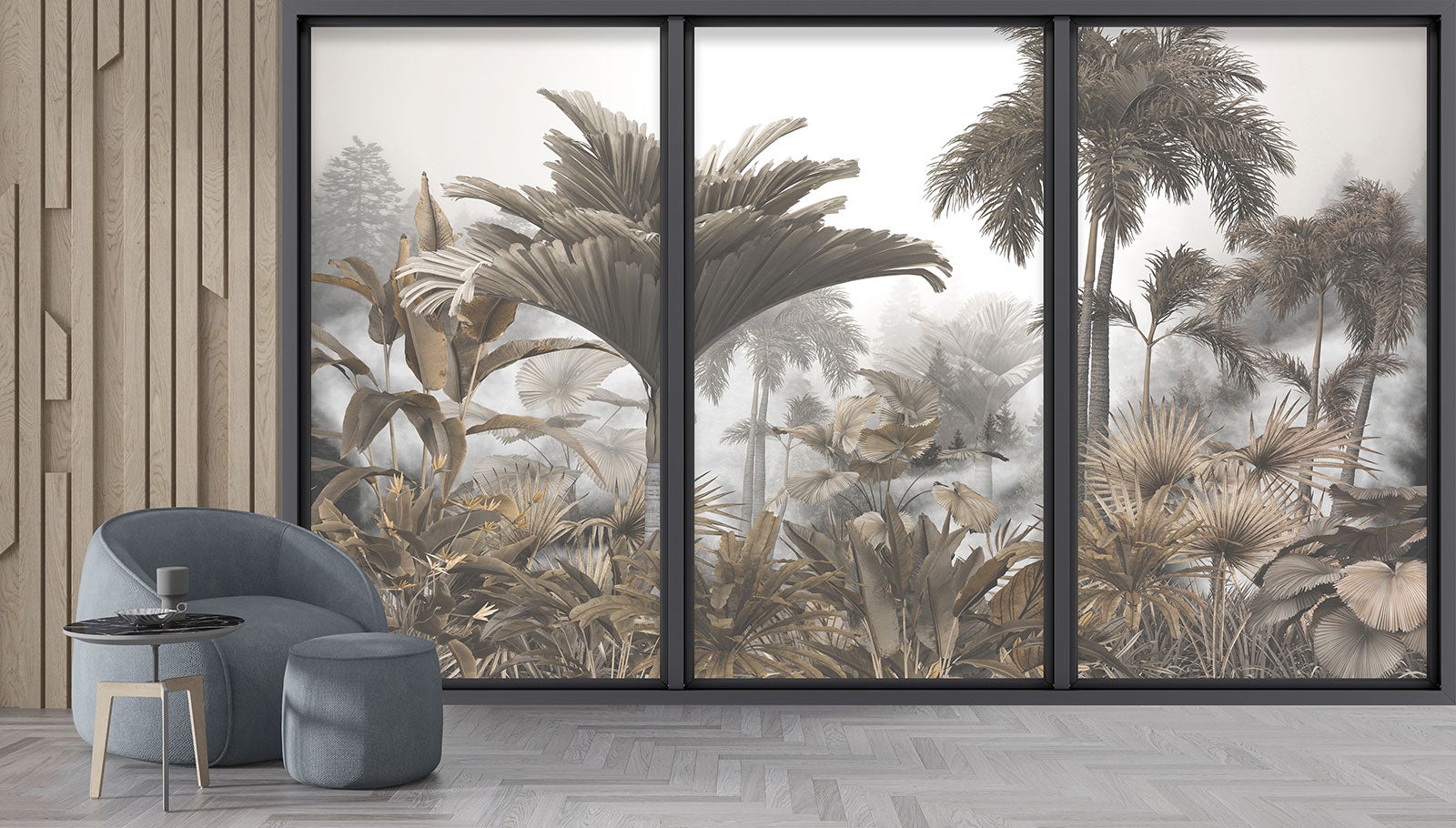Papier peint panoramique Trompe l'oeil baie vitrée - Jungle - Largeur 325 cm x Hauteur 195 cm - 4