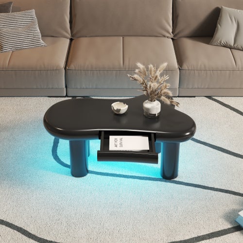 Table basse noire en forme de nuage, en MDF, avec éclairage LED 16 couleurs et tiroir – Table de salon moderne avec espace de rangement - 4