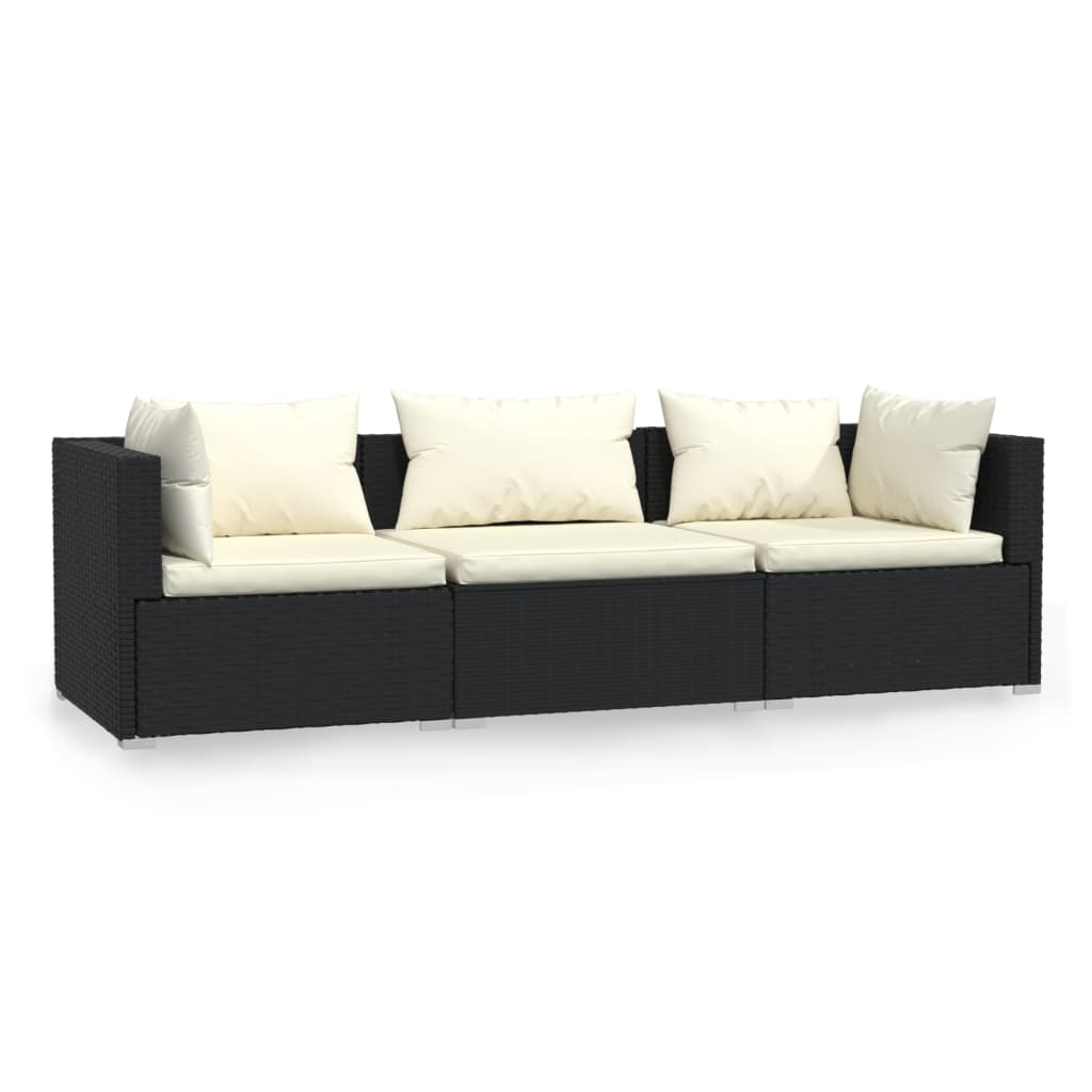 Sofá de 3 plazas | sofá de salón | sofá de descanso con cojines ratán sintético negro cfw99397
