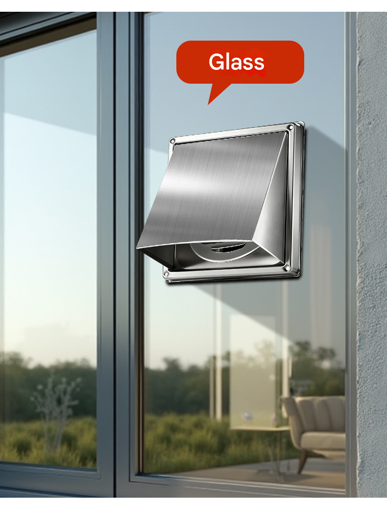 Grelha de ventilação quadrada em aço inoxidável 304, tampa à prova de chuva para parede externa, grelha de ventilação (120 mm de diâmetro) - 8