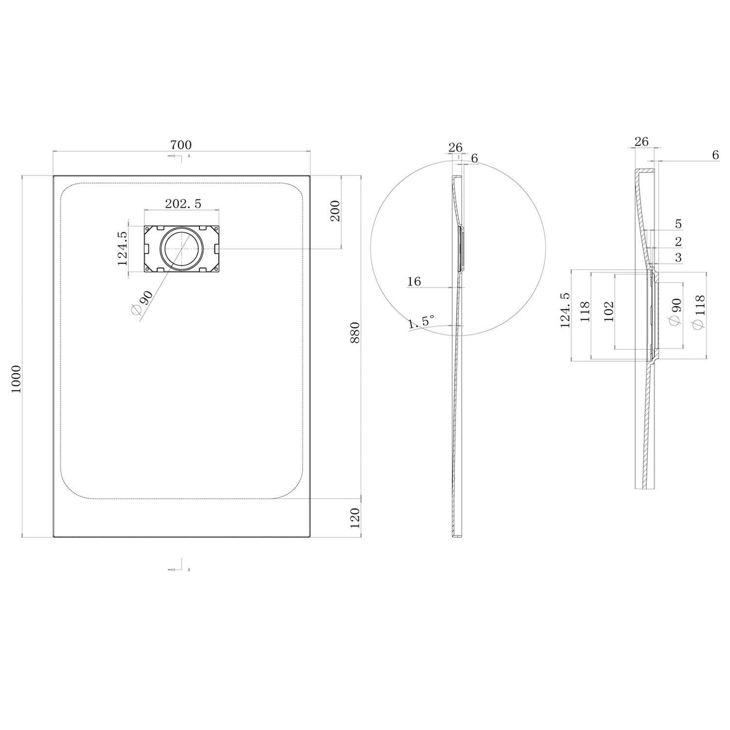 Piatto Doccia 70x100x2,6 CM Rettangolare Antracite Effetto Pietra mod. Blend - 9