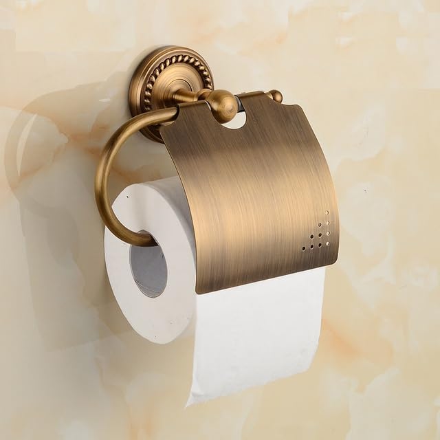 Wieszak na papier toaletowy w stylu vintage z mosiądzu z pokrywką – montowany na ścianie uchwyt na papier toaletowy w stylu vintage (antyczny mosiądz)