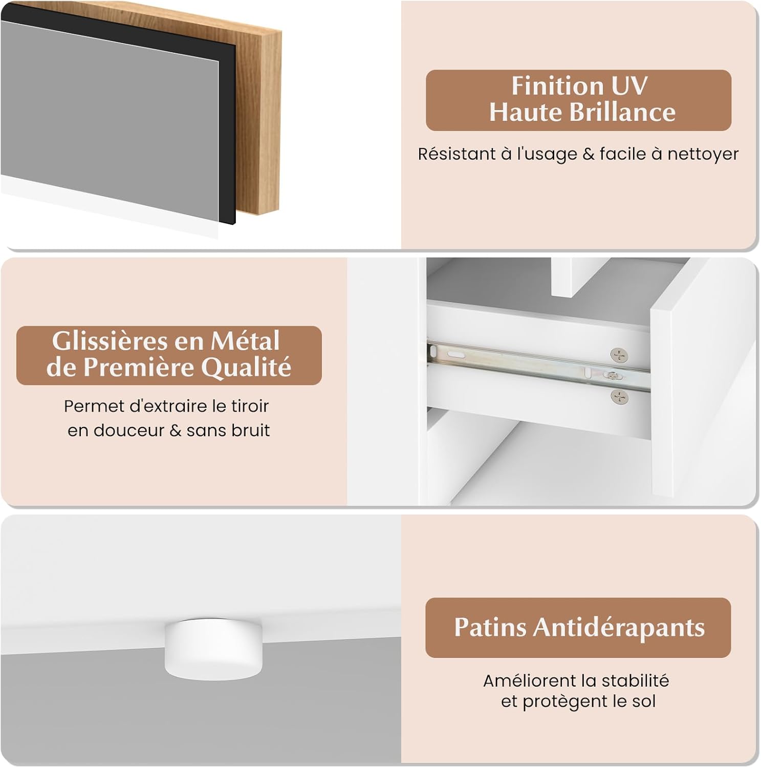 Comodino LED, comodino in finto marmo con 2 cassetti, illuminazione LED a 20 colori, telecomando, tavolino da salotto, 45 x 35 x 52 cm (bianco) - 5