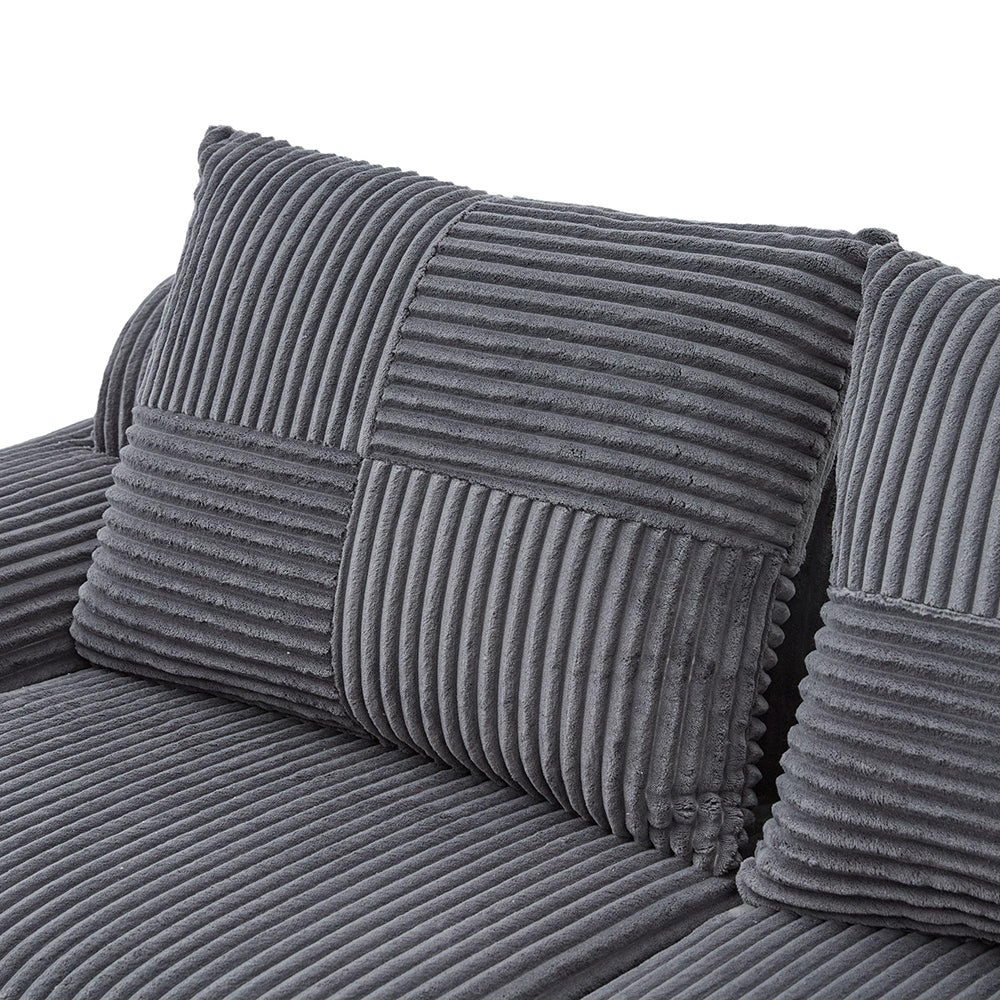 Canapé 2 places 200 cm - Canapé modulable avec accoudoirs - Porte-gobelets - Sans montage - Tissu velours côtelé - Gris foncé - 9