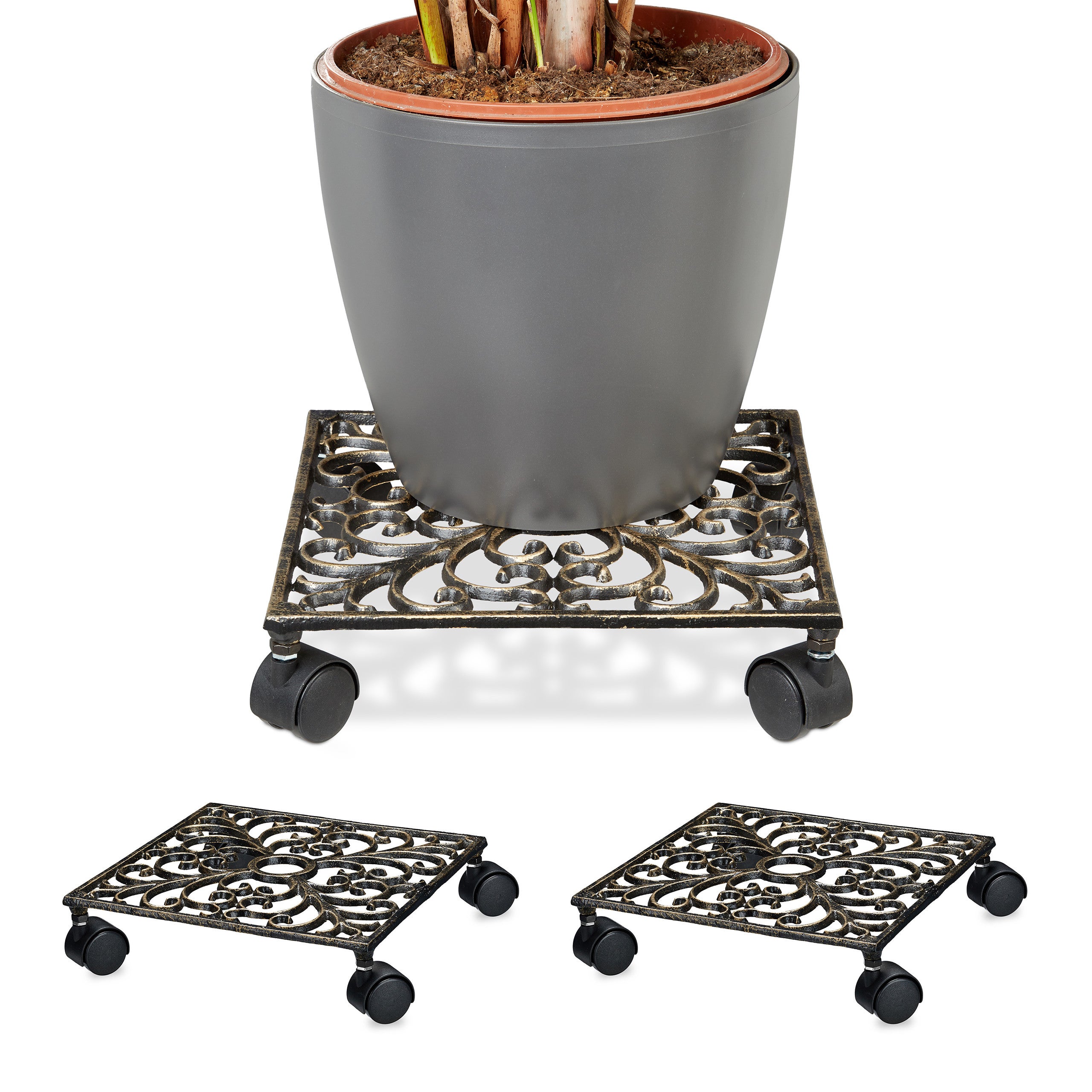 Support De Plantes à Roulettes Ajustable 15-35cm Avec Roulettes Verrouillables - Intérieur & Extérieur