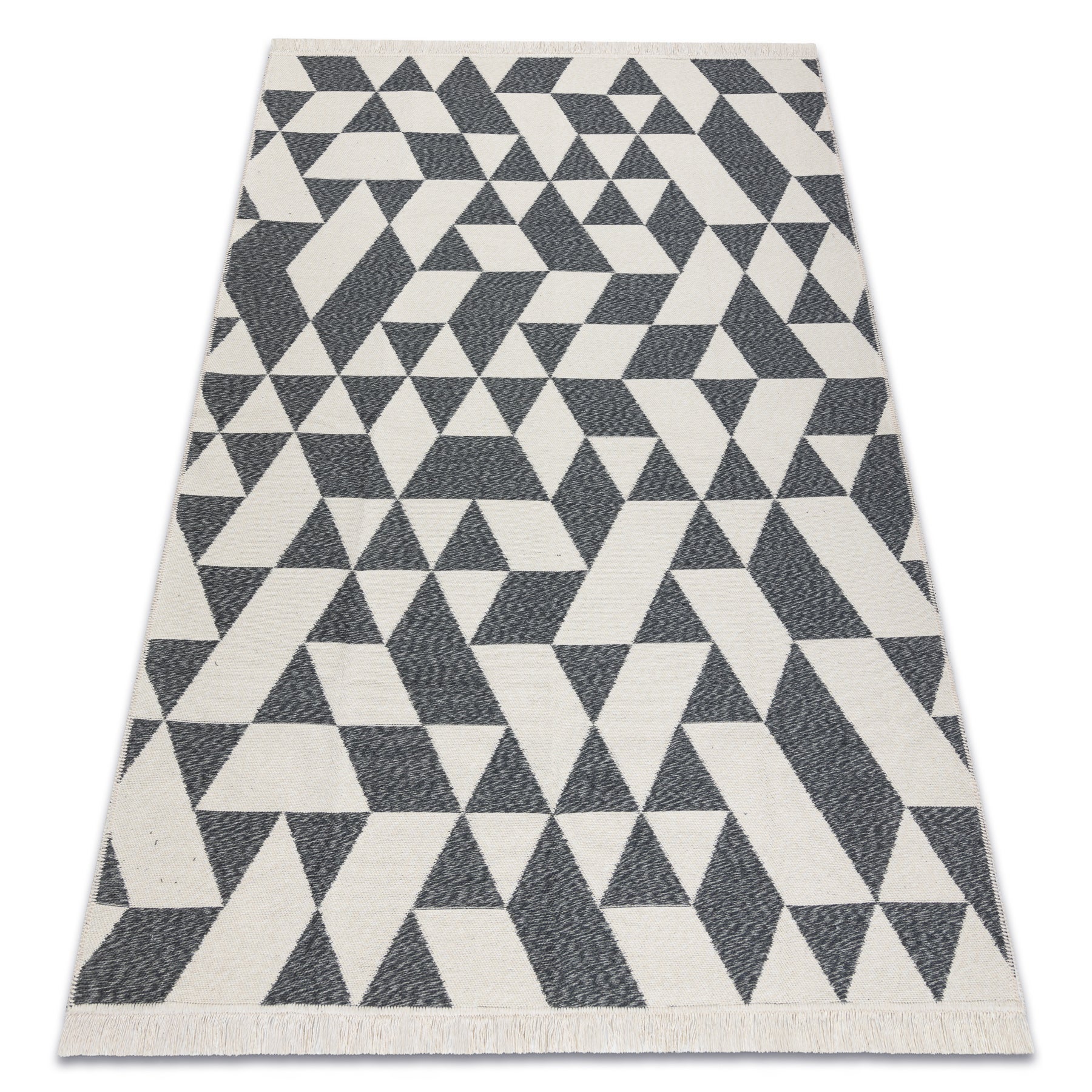 Dywan TWIN 22992 Geometryczny, bawełna, dwustronny Ekologiczny frędzle - antracyt / krem 140x190 cm - 2