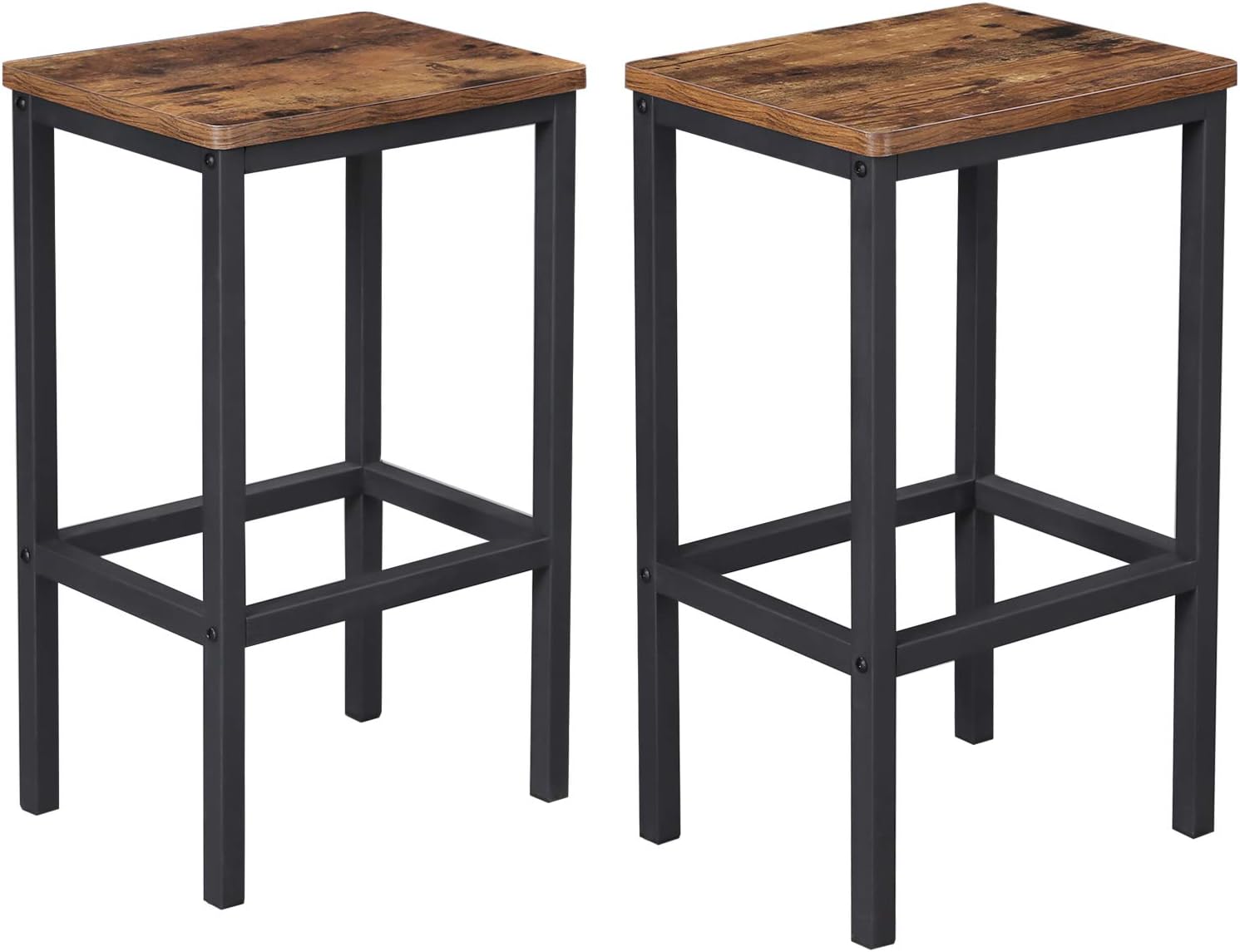Sgabello Da Bar Industriale Con Mini Schienale Bistrot Metalix Acciaio E Legno Scuro - 60 Cm Nuova Edizione 88330295