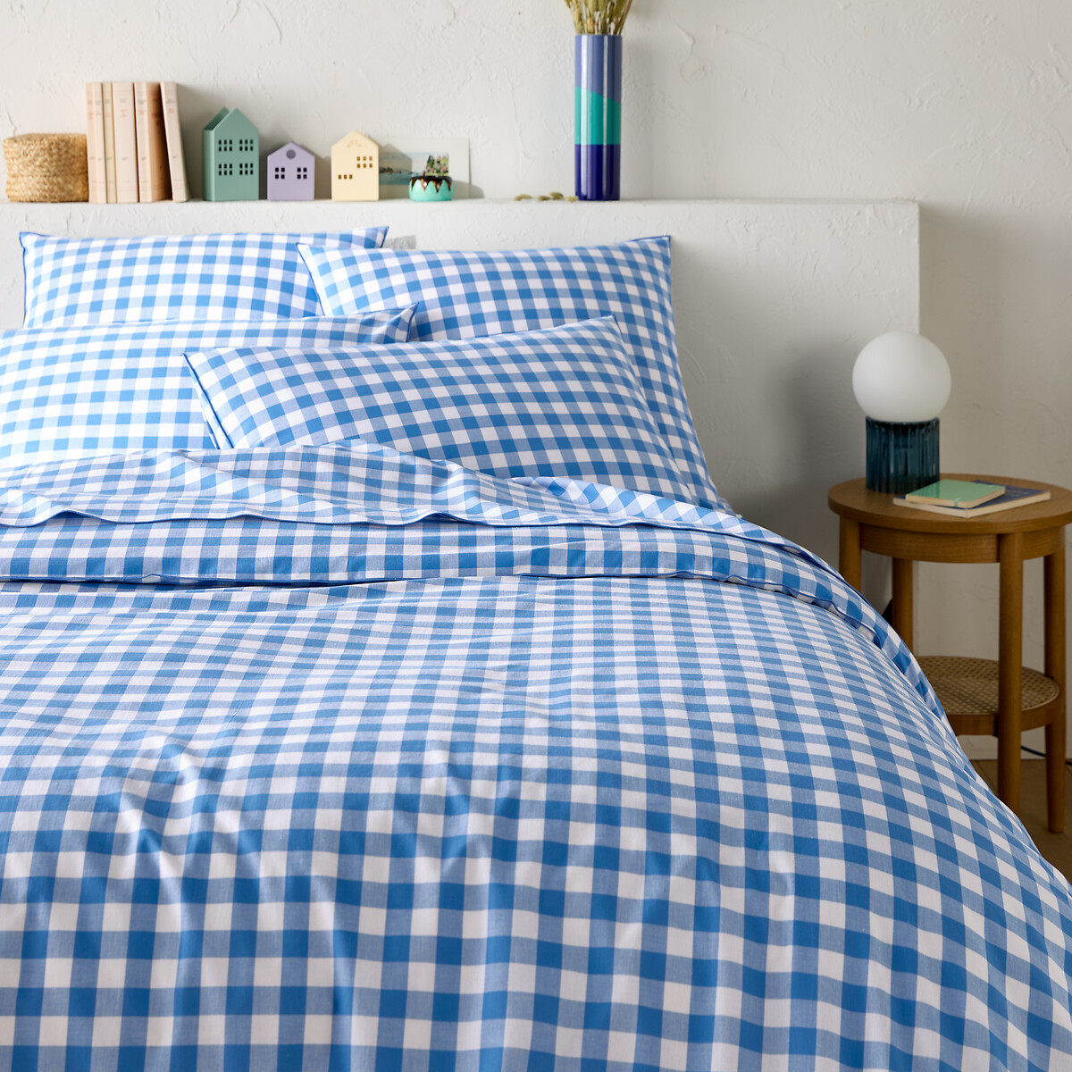 Housse de couette coton, Veldi bleu - Vichy bleu - 140 x 200 cm | Leroy