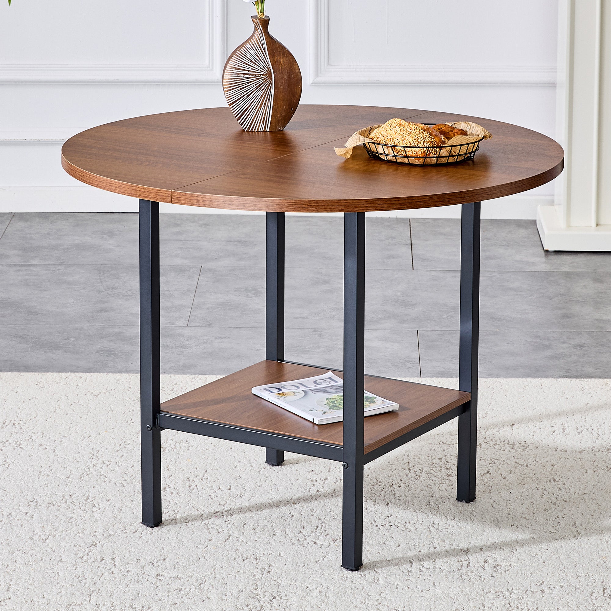 Table de salle à manger ronde avec étagère de rangement, structure en ...