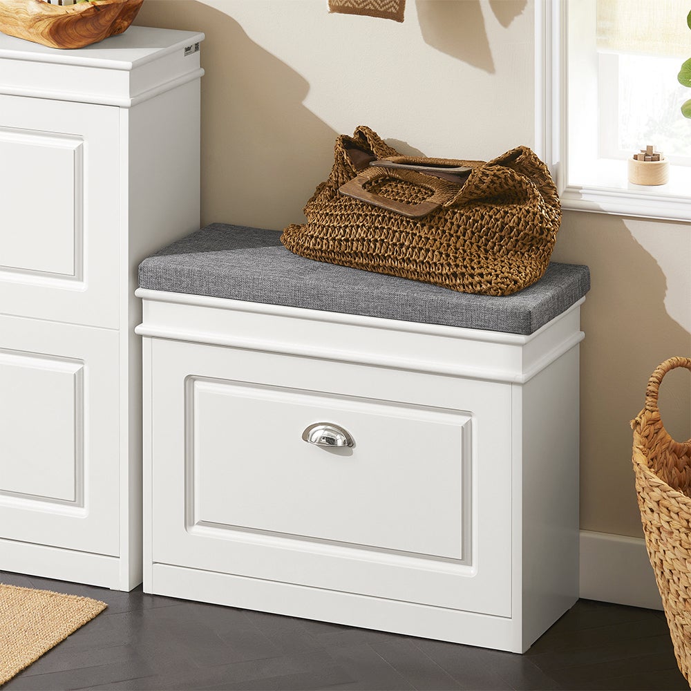 SoBuy Banc à Chaussures Meuble à Chaussures avec Coussin Rembourré, 1 attatant, 4 Paires, Blanc, FSR82-K-W - 2