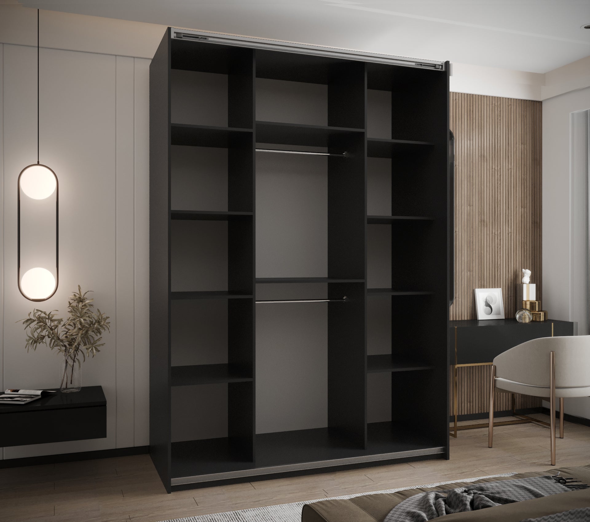 Szafa przesuwna wysoka Lux 3 170 x 64 x 245,5 cm czarny + biały + u. złoty - Abiks Meble - 4