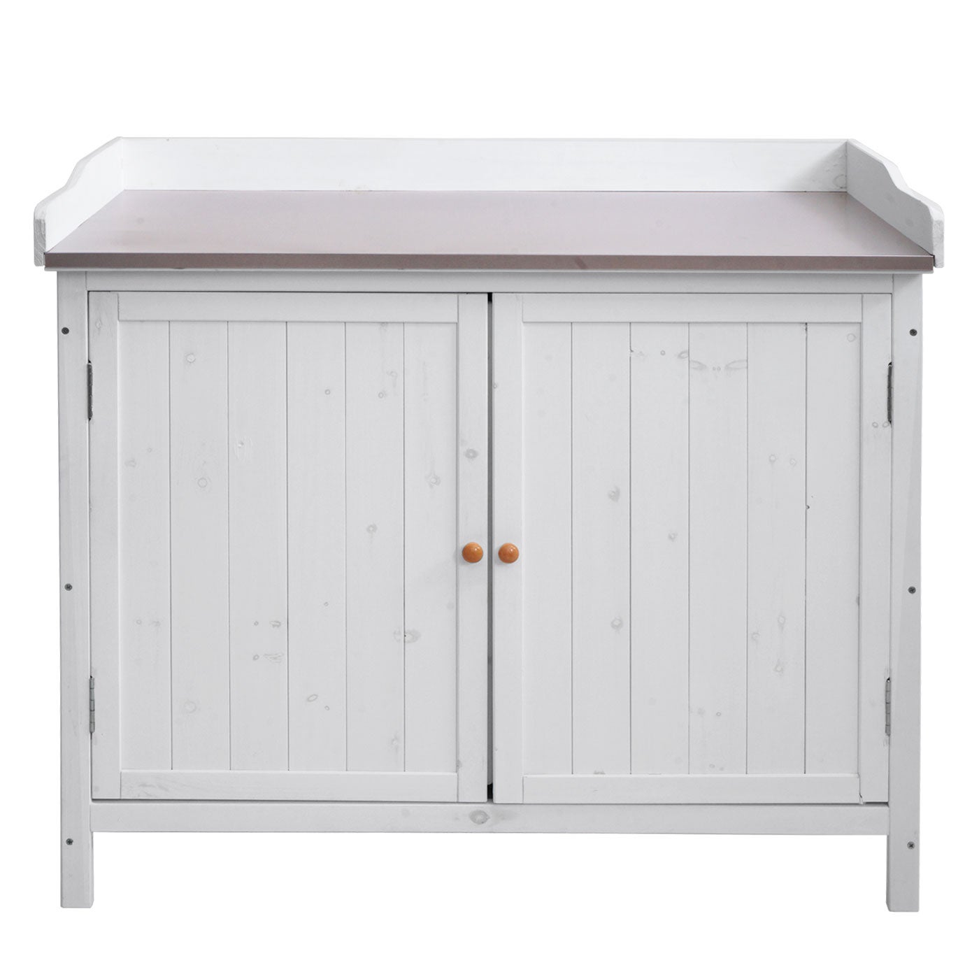 Armoire de jardin avec plan de travail HWC-L69 Outdoor sapin bois MVG 86x104x52cm ~ blanc - 5